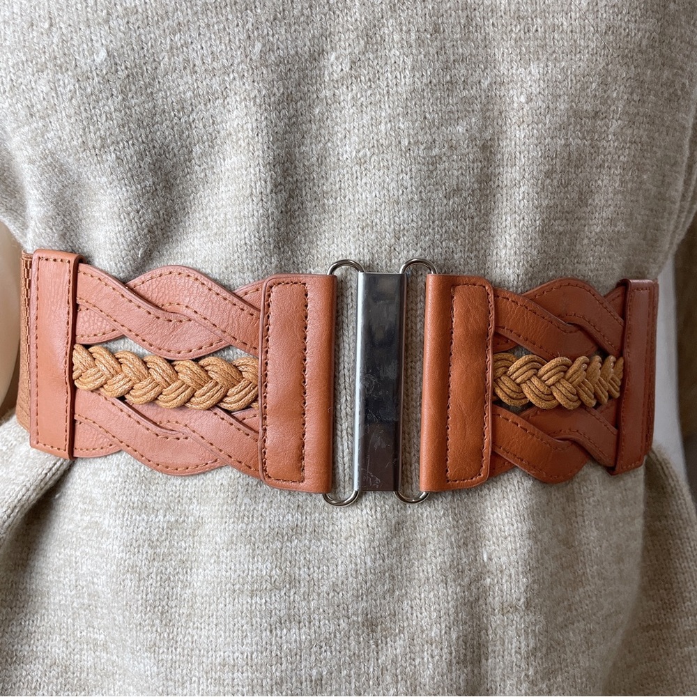 Women faux leather stretch waistband belt